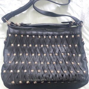 Melie Bianco large studded woven shoulder bag